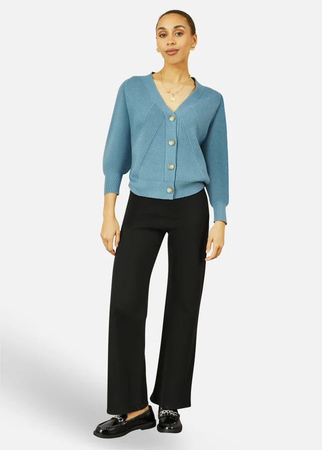 Yumi Blue Relaxed Fit Cardigan With Stitch Detail