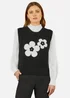 Yumi Black Flower Knitted Sleeveless Jumper Vest - Small Image 2