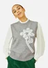 Yumi Grey Knitted Flower Sleeveless Jumper Vest - Large Image 3