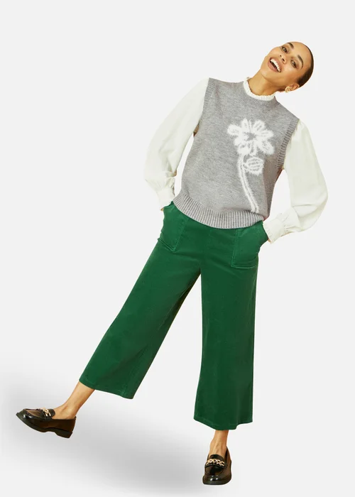 Yumi Grey Knitted Flower Sleeveless Jumper Vest - Large Image 1