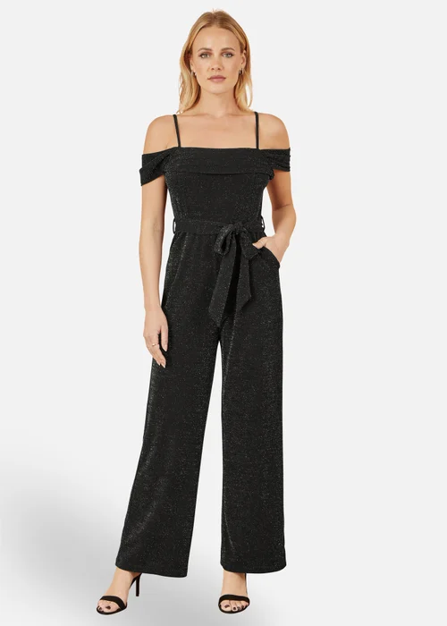 Yumi Black Sparkle Stretch Bardot Jumpsuit - 12 Image 1