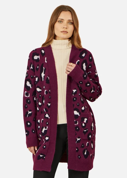 Yumi Burgundy Animal Intarsia Long Cardigan - S/M Image 2