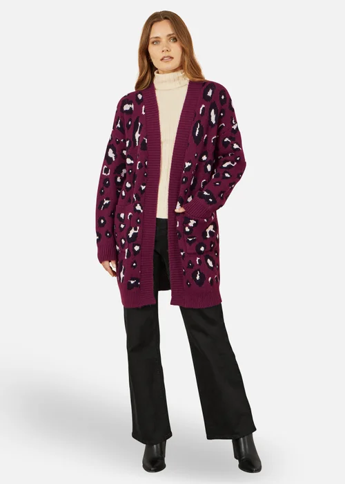 Yumi Burgundy Animal Intarsia Long Cardigan - S/M Image 1