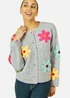 Yumi Grey Knitted Flower Applique Cardigan - Small Image 3