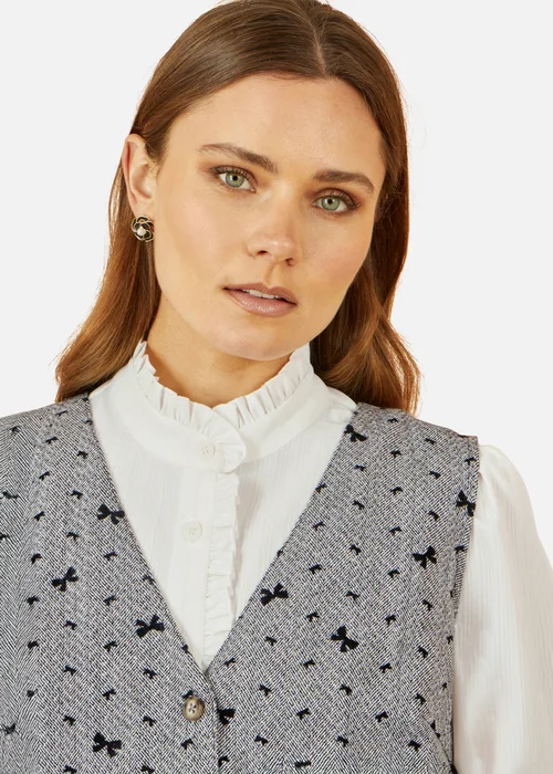 Yumi Grey Bow Print Pinafore Dress With Button Up - 10 Image 3