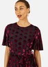 Yumi Burgundy Velour Spot Midi Skater Dress - 8 Image 3