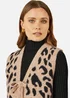 Yumi Beige Animal Print Intarsia Tie Front Waistcoat - Large Image 3