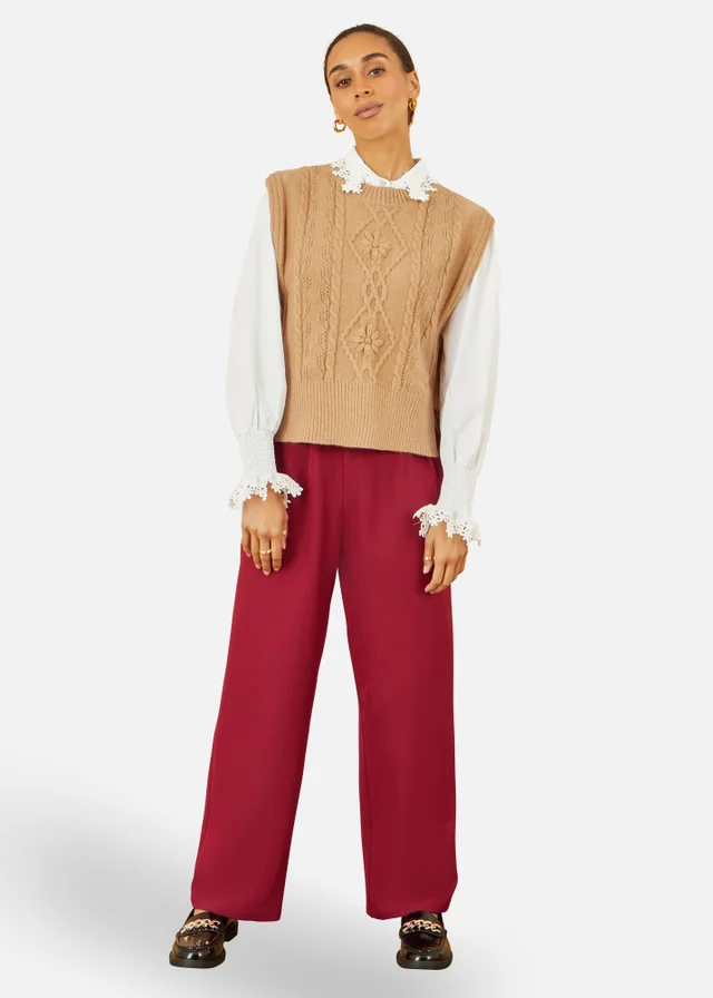 Yumi Burgundy Wide Leg Trousers