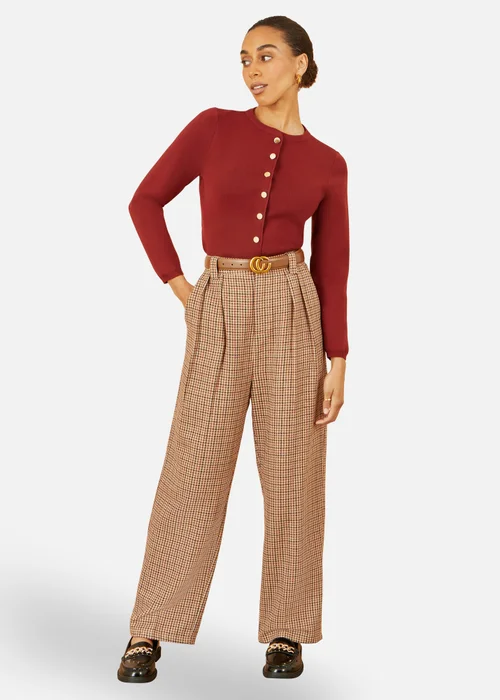 Yumi Brown Check Wide Leg Trousers - 16 Image 1