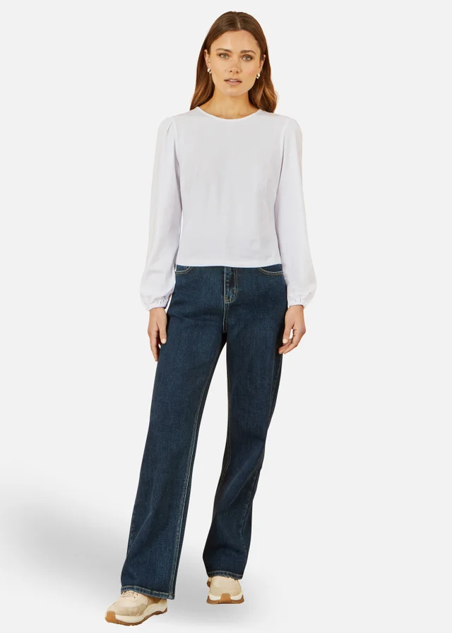 Yumi White Stretch Cotton Jersey Long Sleeve Top