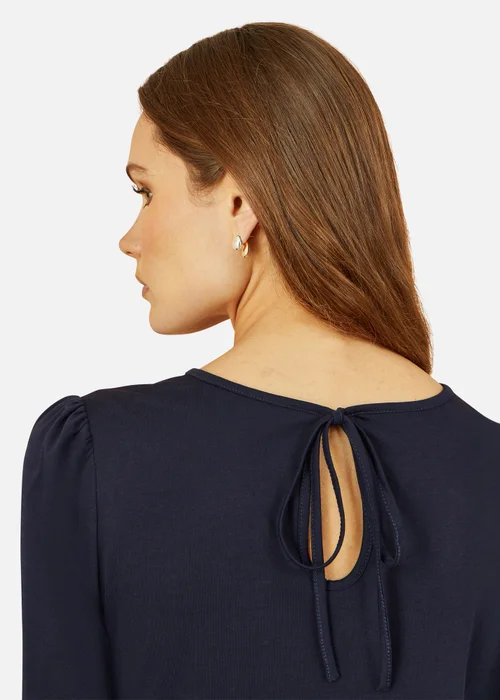 Yumi Navy Stretch Cotton Jersey Long Sleeve Top - Size 14 Clothing Image 3