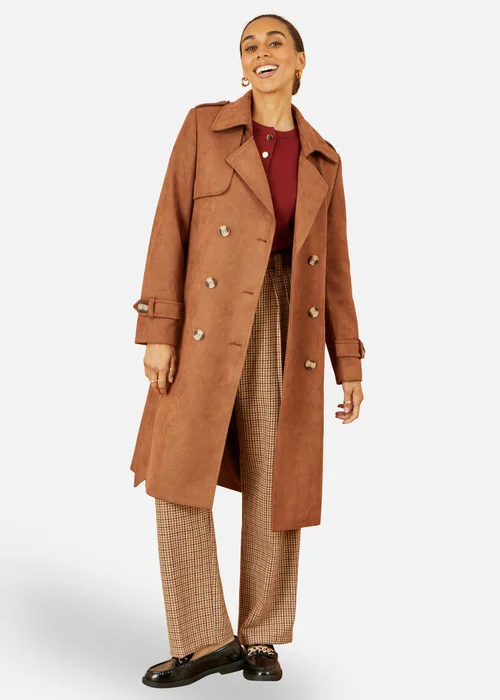 Yumi Brown Faux Suede Trench Coat - 16 Image 1