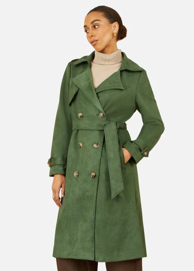 Yumi Green Faux Suede Trench Coat