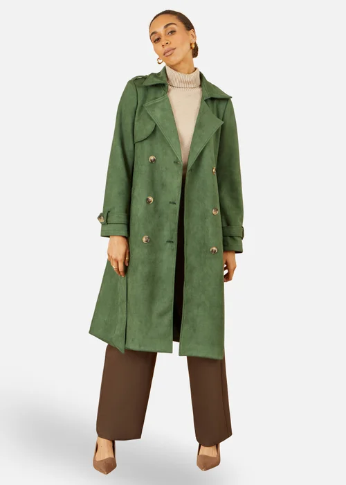 Yumi Green Faux Suede Trench Coat - 8 Image 1