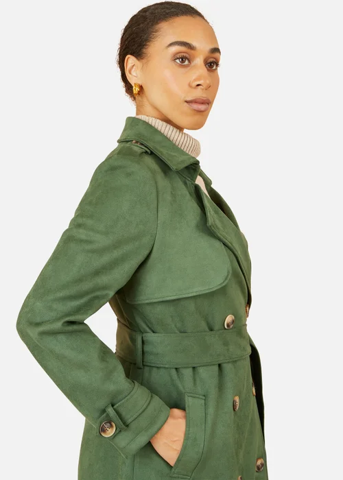 Yumi Green Faux Suede Trench Coat - 8 Image 3