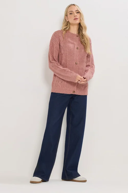 Long Tall Sally Pink Pointelle Knit Cardigan - Size 14-16 Image 2