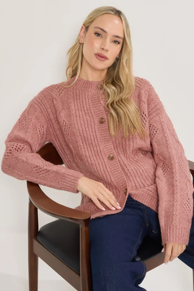 Long Tall Sally Pink Pointelle Knit Cardigan