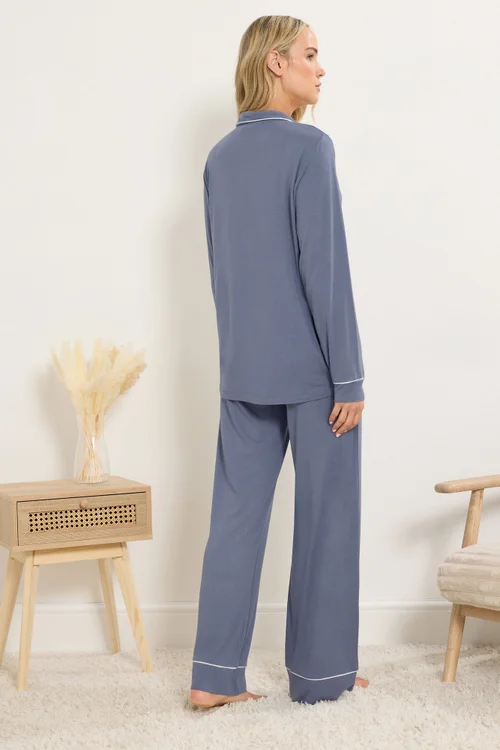 Long Tall Sally Light Blue Piped Jersey Pyjama Set - Size 22-24 Image 3