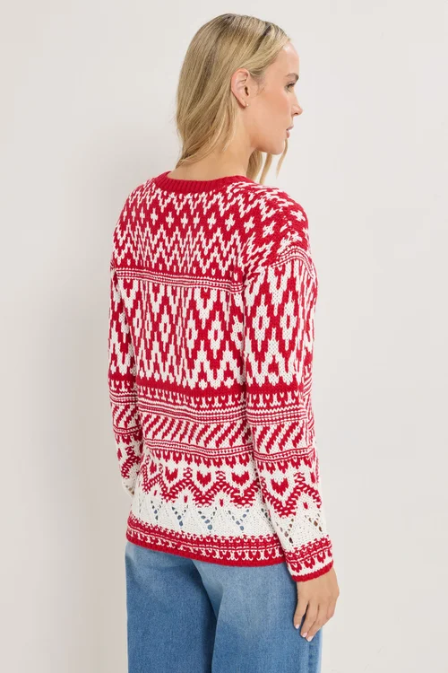 Long Tall Sally Red & White Fairisle Jumper - Size 18-20 Image 3