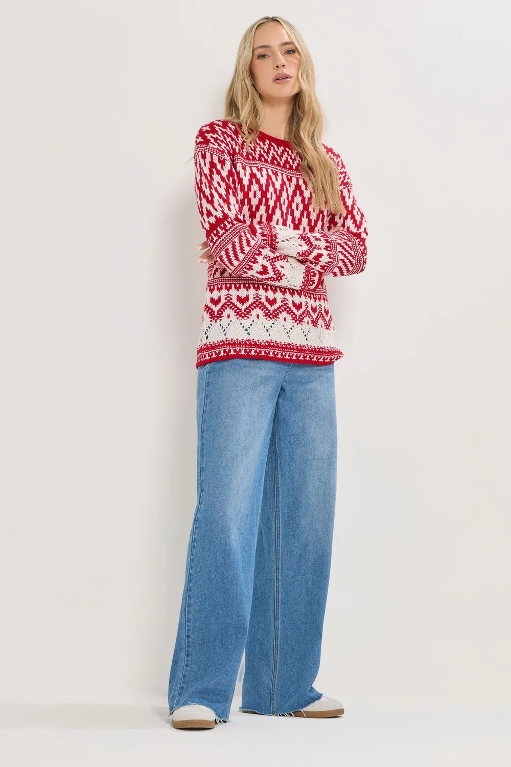 Long Tall Sally Red & White Fairisle Jumper - Size 18-20 Image 2