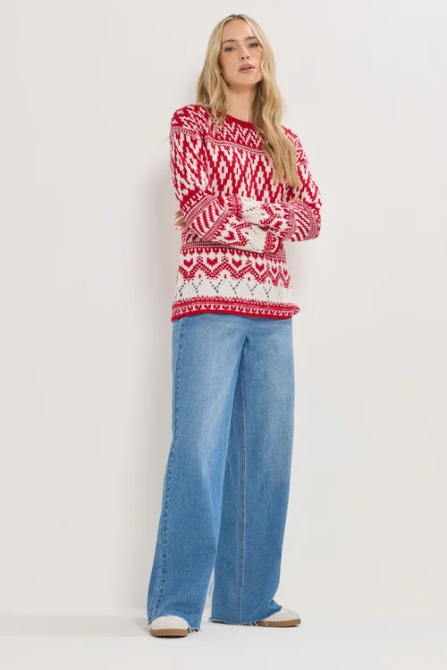 Long Tall Sally Red & White Fairisle Jumper - Size 18-20 Image 2