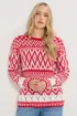 Long Tall Sally Red & White Fairisle Jumper - Size 18-20 Image 1