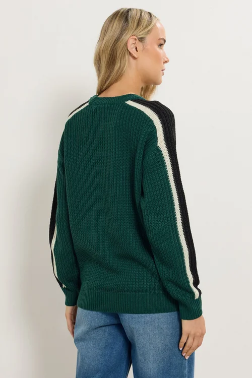 Long Tall Sally Green Sleeve Stripe Knitted Jumper - Size 18-20 Image 3