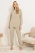 Long Tall Sally Beige Brown Waffle Quarter Zip Lounge Top - Size 22-24 Image 2