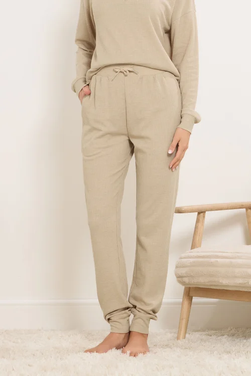 Long Tall Sally Beige Brown Waffle Lounge Trousers - Size 10 Image 2