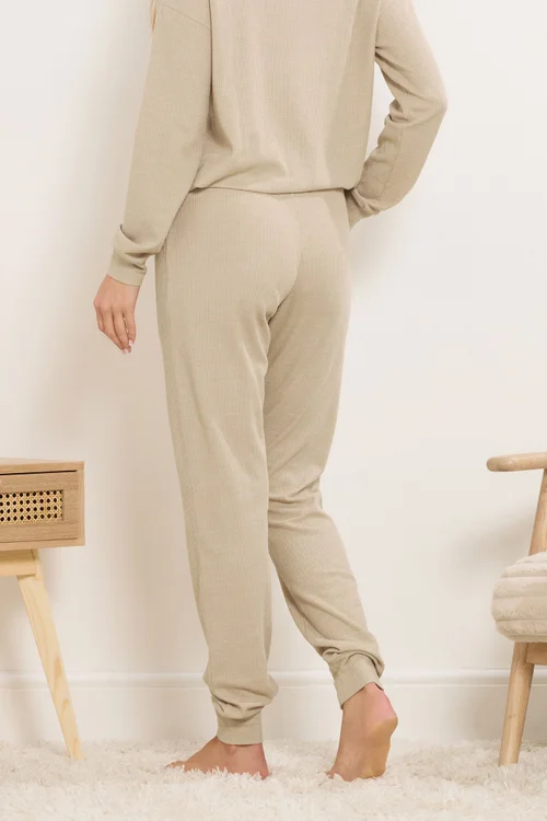 Long Tall Sally Beige Brown Waffle Lounge Trousers - Size 10 Image 3