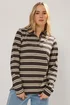 Long Tall Sally Chocolate Brown Striped Jersey Polo Top - Size 14 Image 1