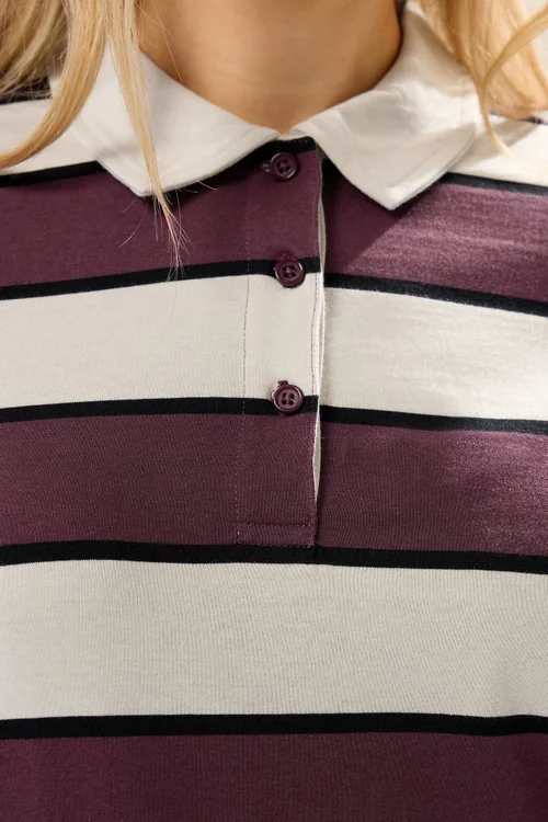 Long Tall Sally Ivory White Striped Jersey Polo Top - Size 20 Image 4