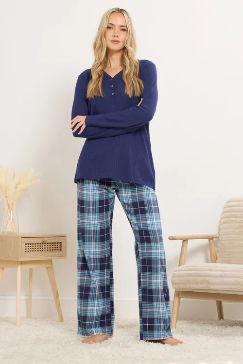 Long Tall Sally Blue Cotton Check Pyjama Bottoms - Size 22-24 Image 1