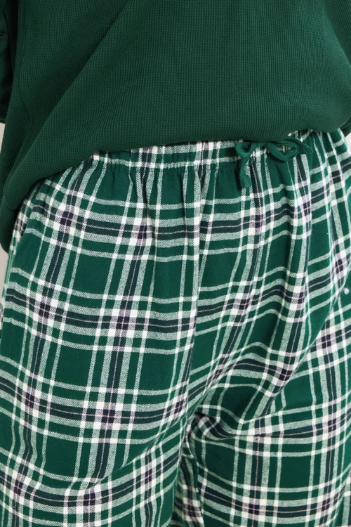 Long Tall Sally Green Cotton Check Pyjama Bottoms - Size 22-24 Image 4