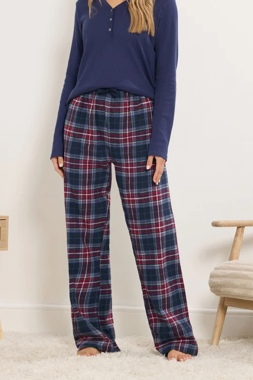Long Tall Sally Navy Blue & Red Cotton Check Pyjama Bottoms - Size 22-24 Image 3