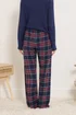 Long Tall Sally Navy Blue & Red Cotton Check Pyjama Bottoms - Size 22-24 Image 4