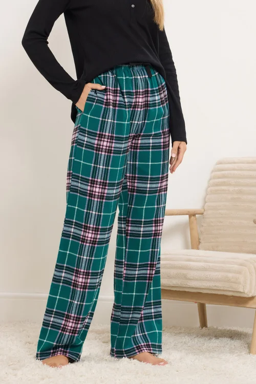 Long Tall Sally Turquoise Green Cotton Check Pyjama Bottoms - Size 18-20 Image 3
