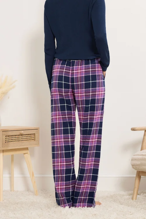 Long Tall Sally Purple Cotton Check Pyjama Bottoms - Size 22-24 Image 4
