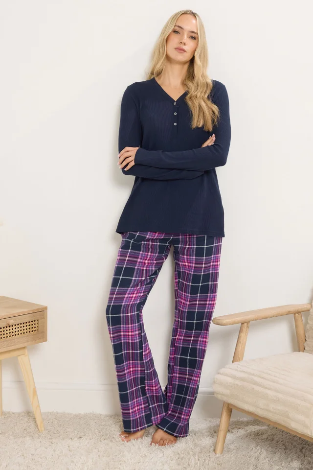 Long Tall Sally Purple Cotton Check Pyjama Bottoms