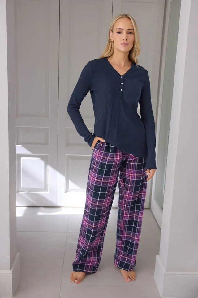 Long Tall Sally Purple Cotton Check Pyjama Bottoms