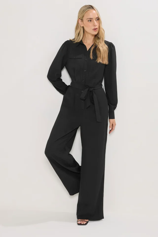 Long Tall Sally Black Button Wide Leg Jumpsuit