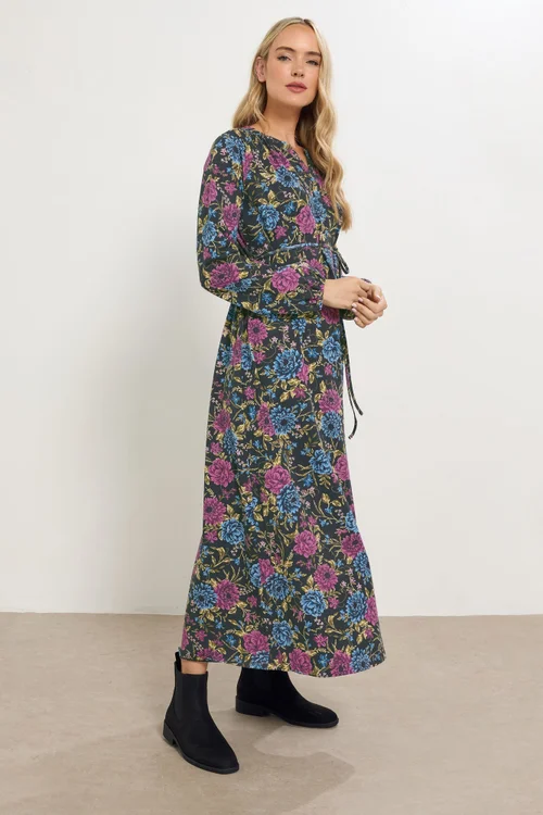 Long Tall Sally Black Floral Belted Maxi Dress - 16 Image 1