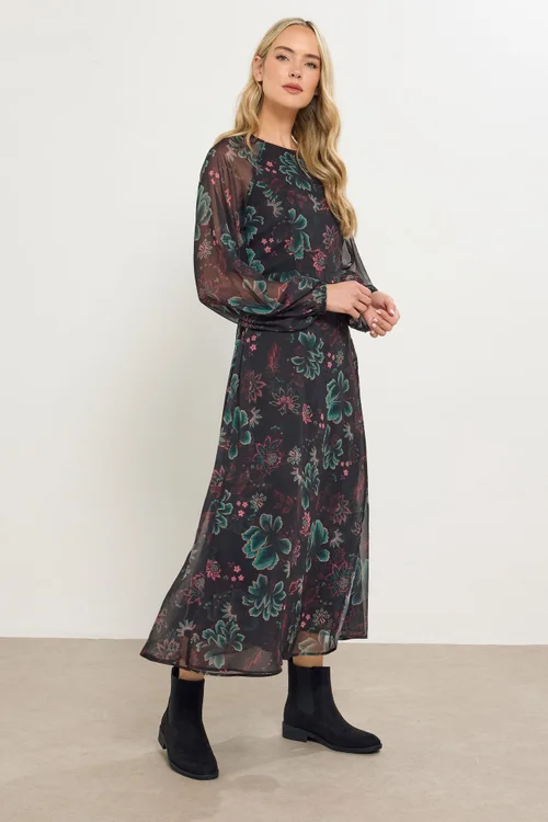 Long Tall Sally Black Chiffon Floral Maxi Dress - 12 Image 3