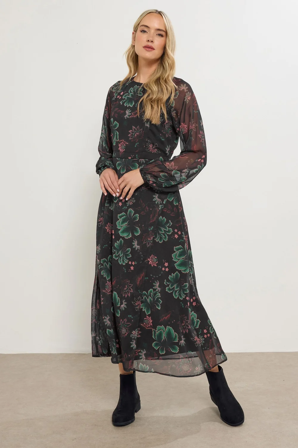 Long Tall Sally Black Chiffon Floral Maxi Dress - 12 Image 2