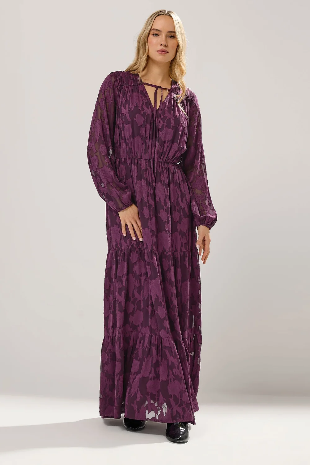 Long Tall Sally Purple Jacquard Boho Maxi Dress - 12 Image 1