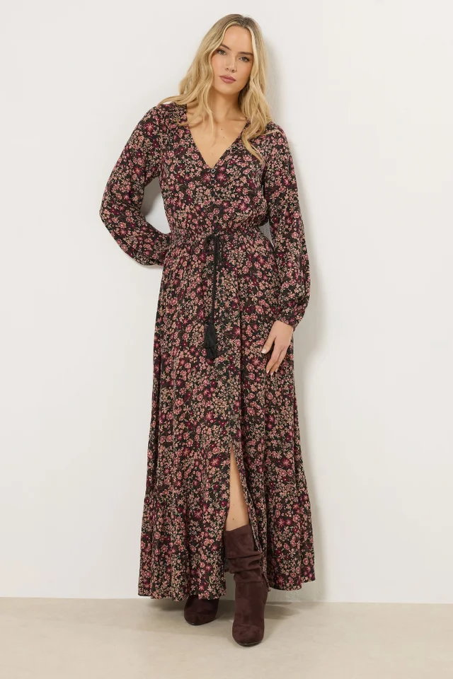 Long Tall Sally Black Floral Button Maxi Dress