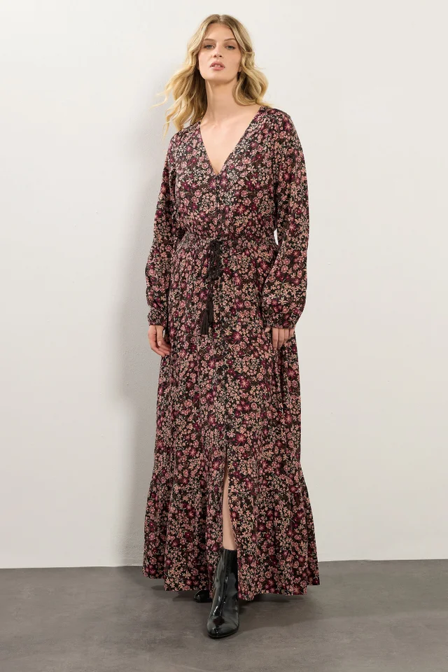 Long Tall Sally Black Floral Button Maxi Dress