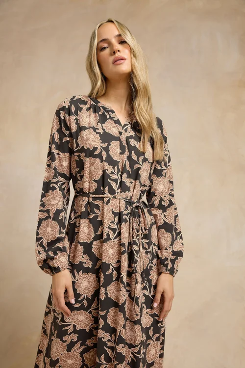 Long Tall Sally Brown Floral Belted Maxi Dress - 8 Image 2