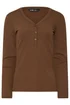 Long Tall Sally Chocolate Brown Cotton Ribbed Henley Top - Size 14 Image 5