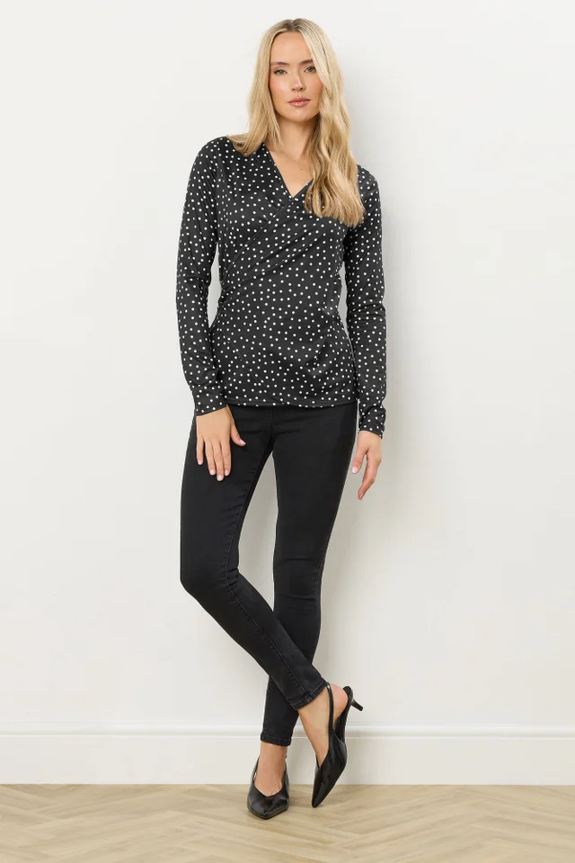 Long Tall Sally Black Spot Wrap Top